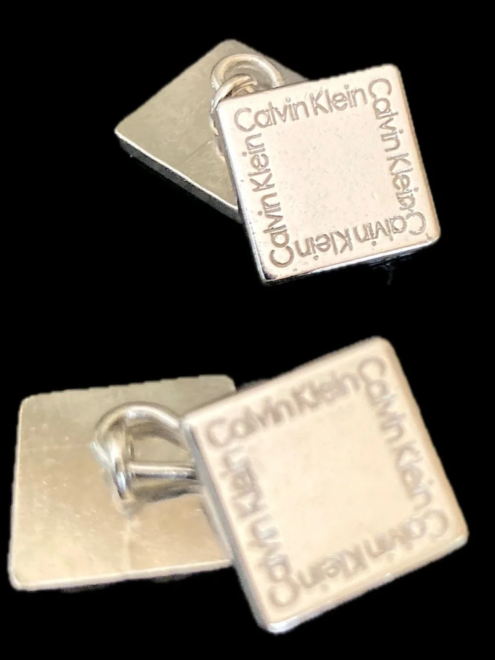 Calvin Klein Silver Tone Logo Square Cufflinks Modern Designer Men's Accessories